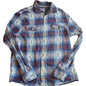 Desert Son Flag & Anthem Mens Sm Blue Red Plaid Western Pearl Snap Shirt